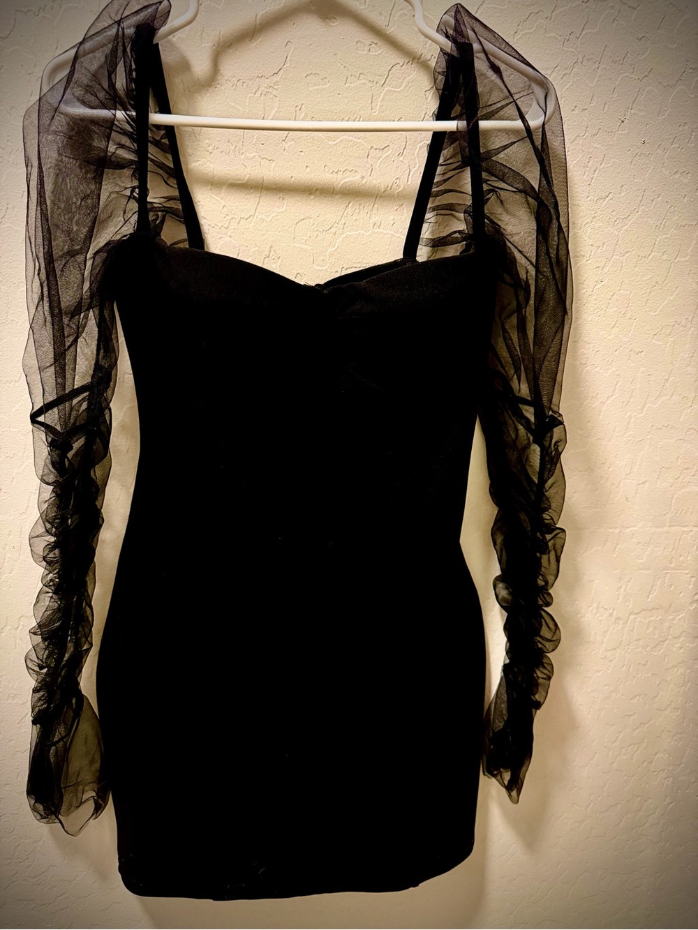A Classy Chic Boutique Black Mesh-Sleeve Midi Bodycon Dress